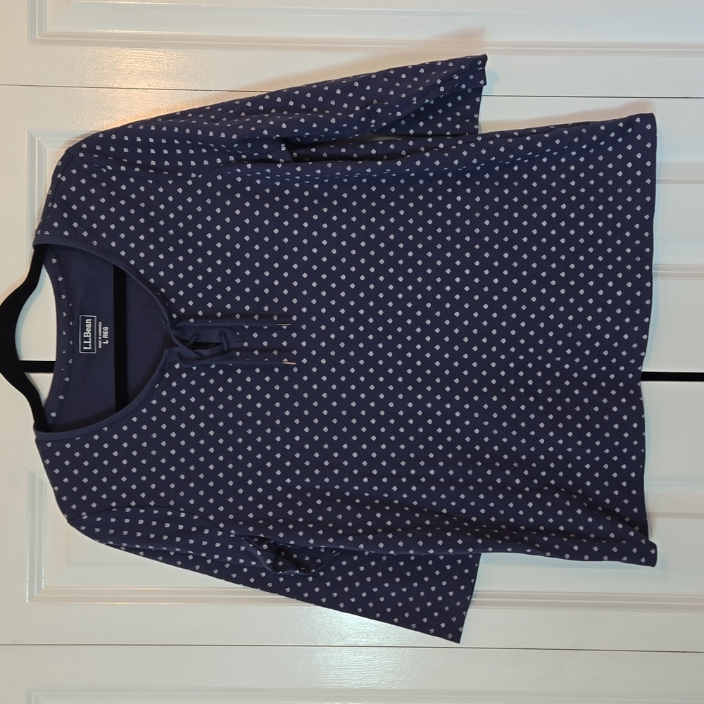 L.L Bean Woman's Large L three Quarter Sleeve Top Shirt Blue White